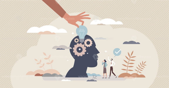 Problem resolution and find solution with smart idea tiny person concept
