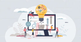 Product development as new idea launch process management tiny person concept