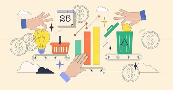 Product lifecycle from idea to disposal phases tiny neubrutalism concept