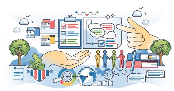 Qualitative research methods and society data research outline hands concept
