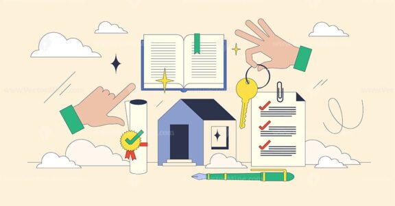 Real estate classes and residential property knowledge neubrutalism concept