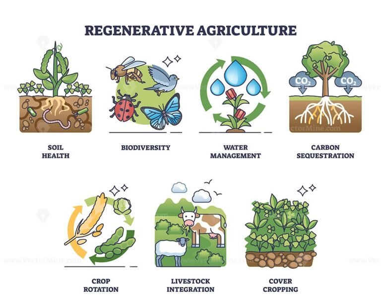 Regenerative agriculture and sustainable farming practices outline collection