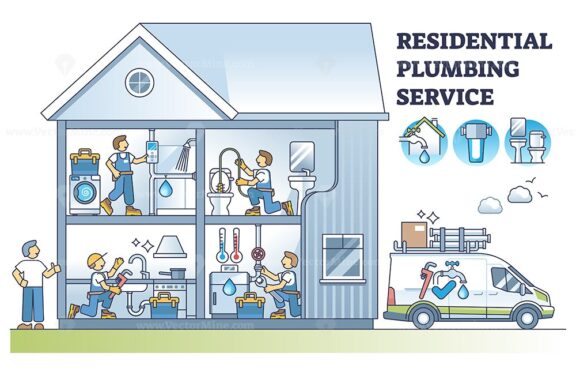 Residential plumbing service for water system repair jobs outline diagram