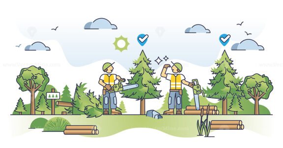 Selective harvesting process and pick a tree for cutting outline concept