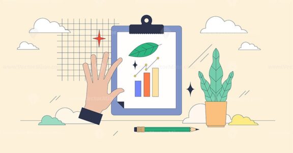 Sustainability reporting and ESG analysis tiny person neubrutalism concept