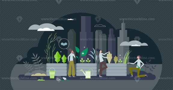 Sustainable city gardening and urban plant growing tiny person concept