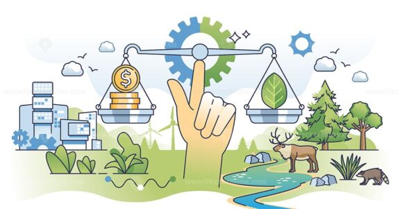 Sustainable finance investment for balanced eco impact outline hands concept