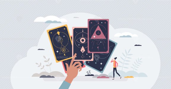 Tarot cards for future prediction and spiritual process tiny person concept