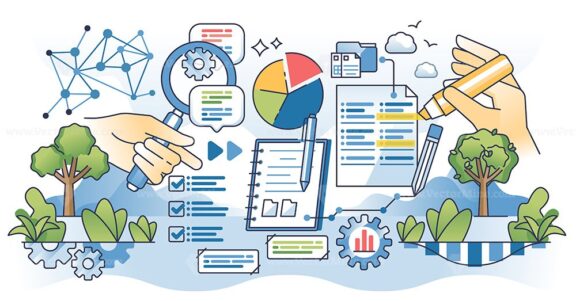 Thematic analysis for qualitative data research outline hands concept