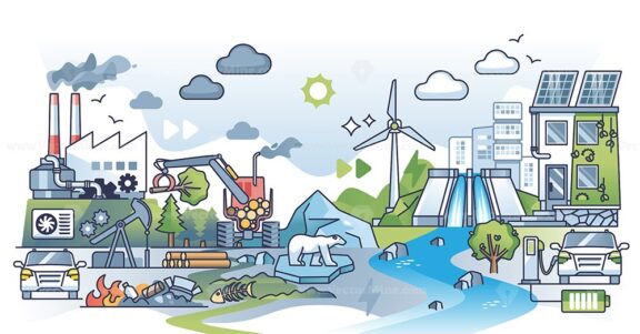 Timeline towards sustainable economic growth and green future outline concept