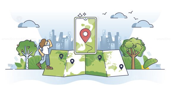 Tracking GPS signal for navigation routes and direction outline concept