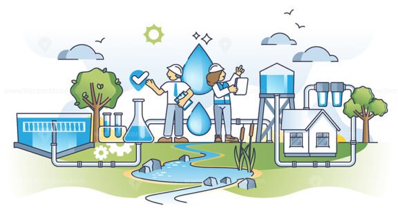 Water efficiency and conservation to save natural resources outline concept